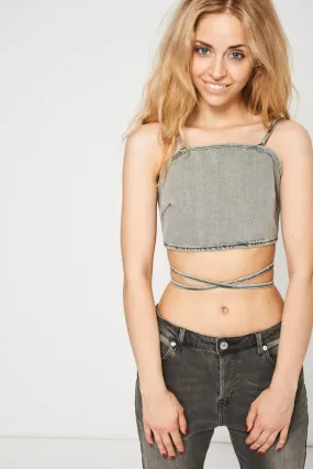 Grey Denim Bralette Crop Top Ex-Branded