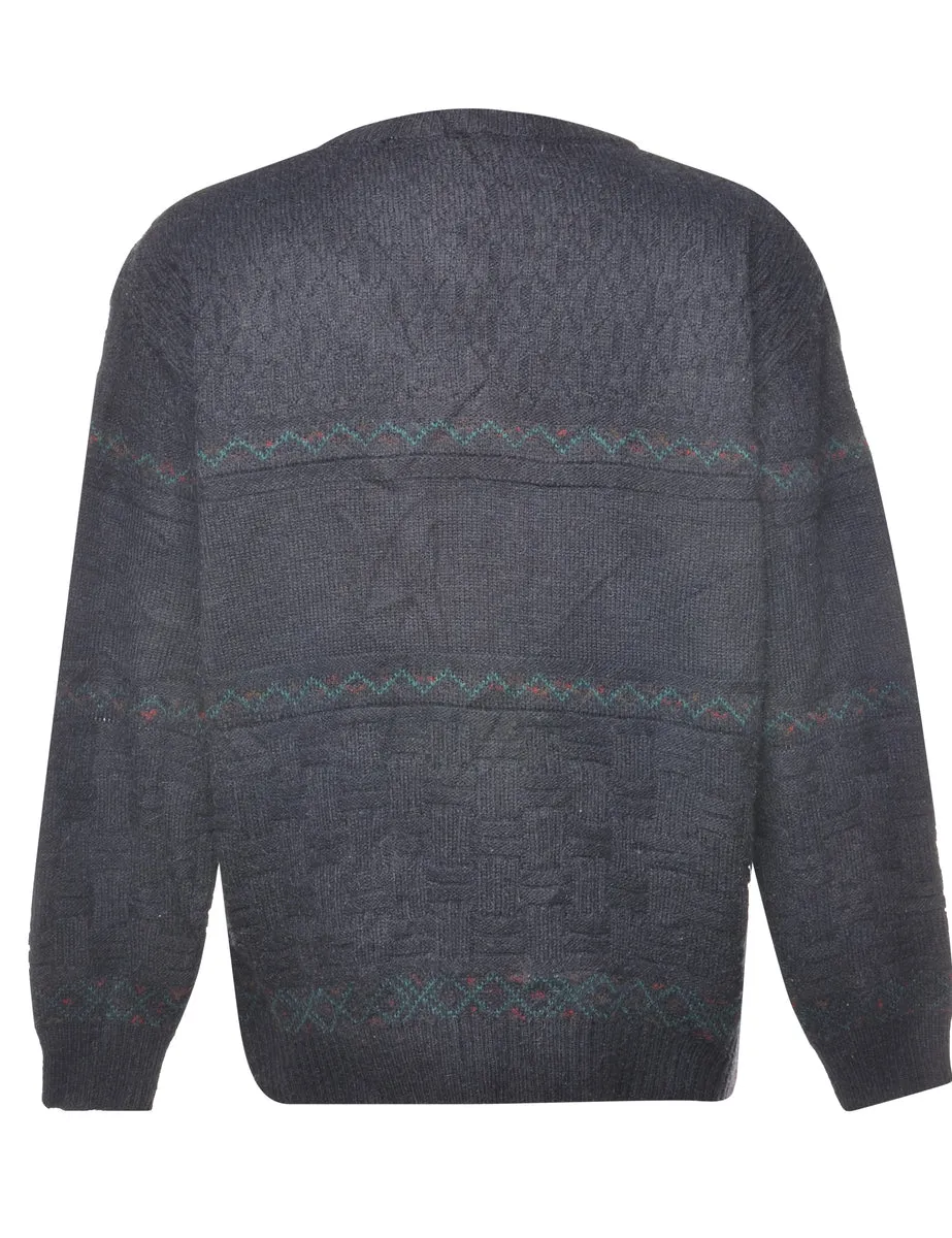 Grey Embroidered Argyle Design Jumper  - L