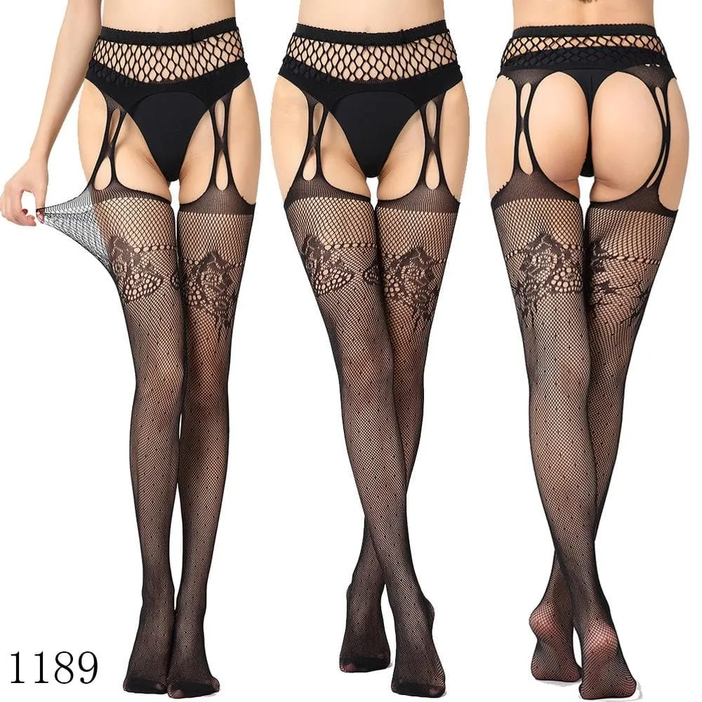 High waist suspender fishnet garter tights pantyhose