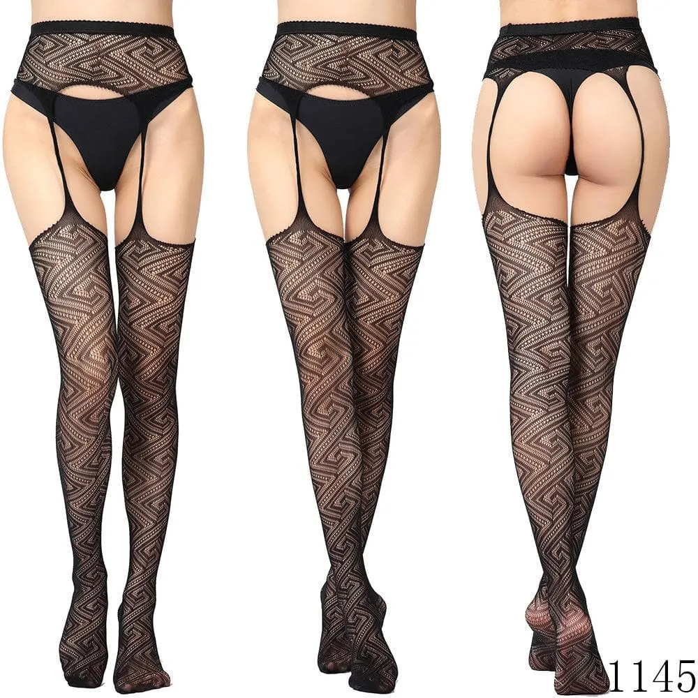 High waist suspender fishnet garter tights pantyhose