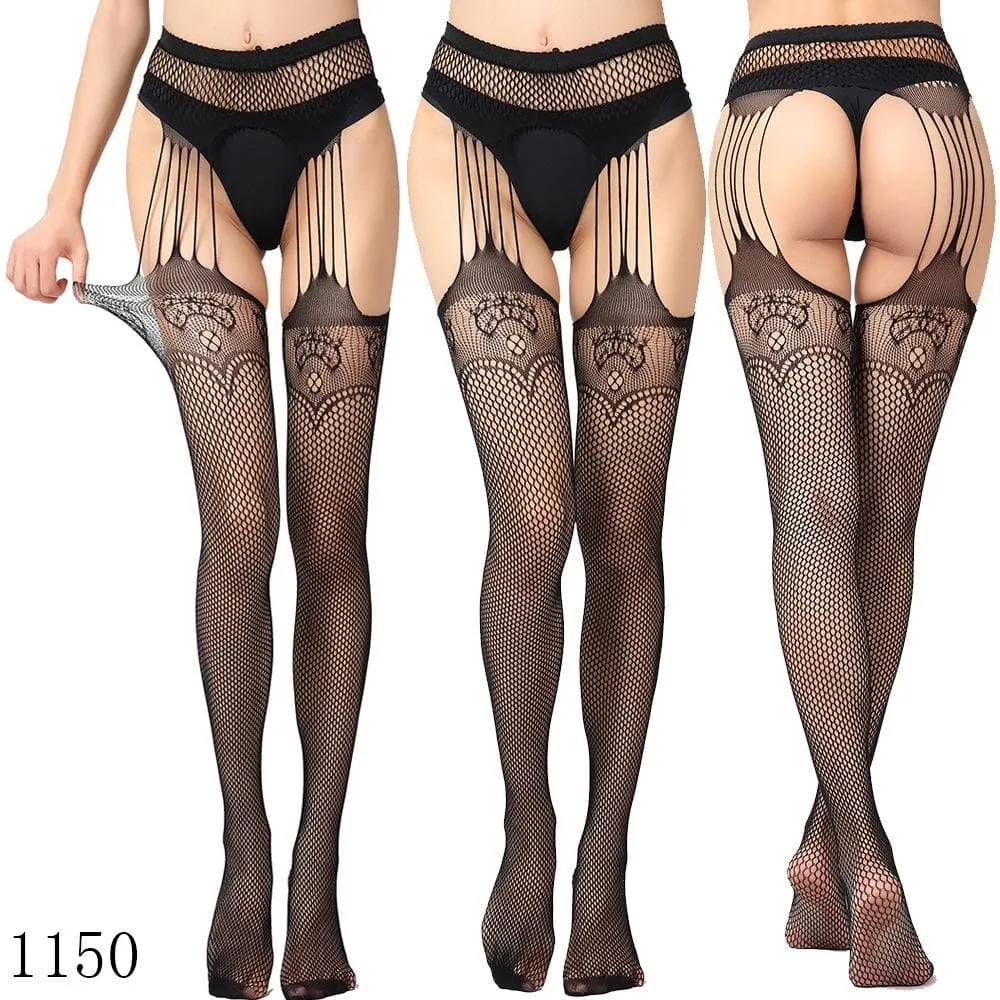 High waist suspender fishnet garter tights pantyhose