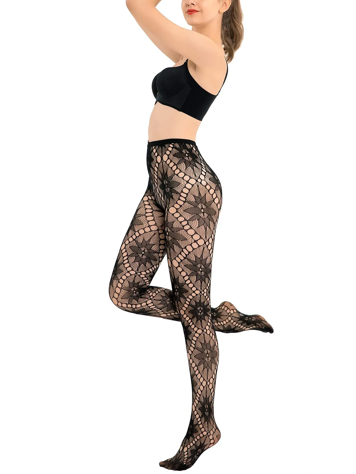 HONENNA Patterned Fishnets Tights Black Pantyhose Stockings for Women, 1-6 Pairs