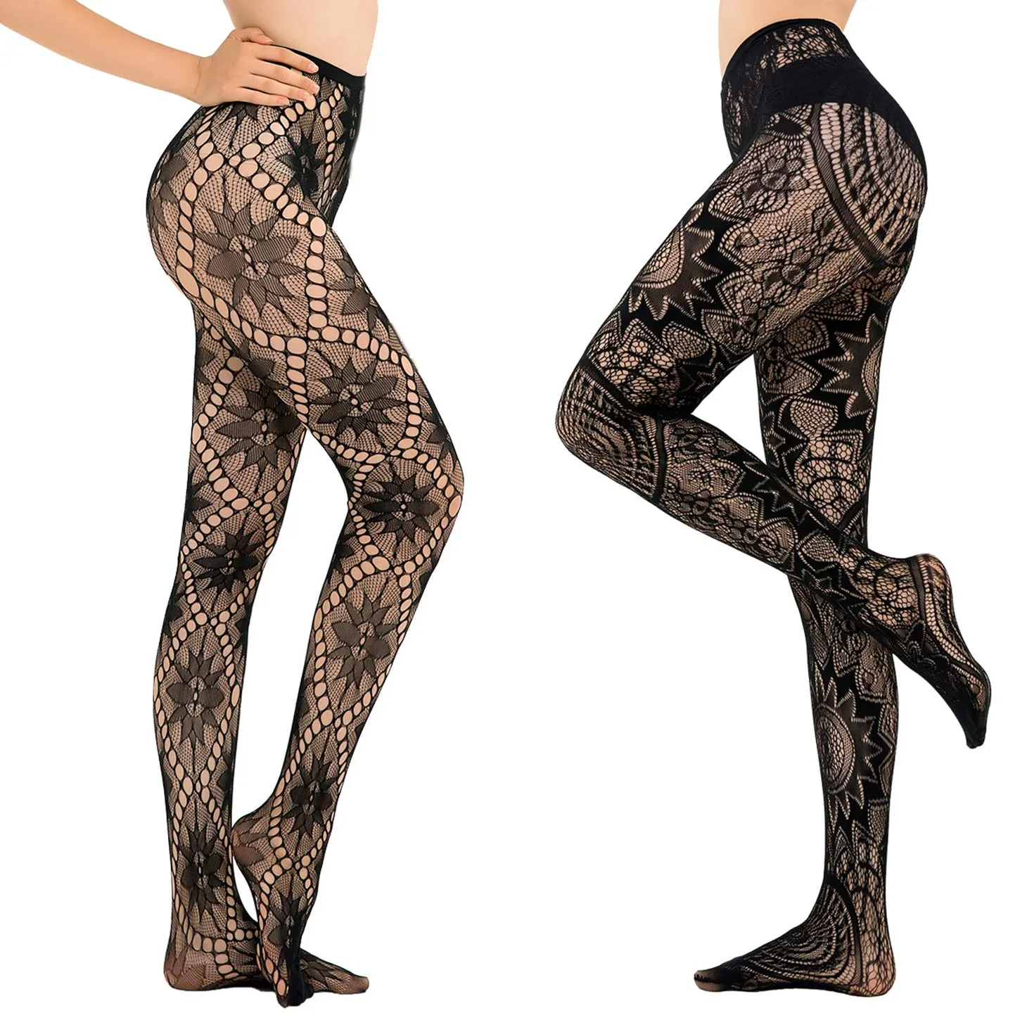 HONENNA Patterned Fishnets Tights Black Pantyhose Stockings for Women, 1-6 Pairs