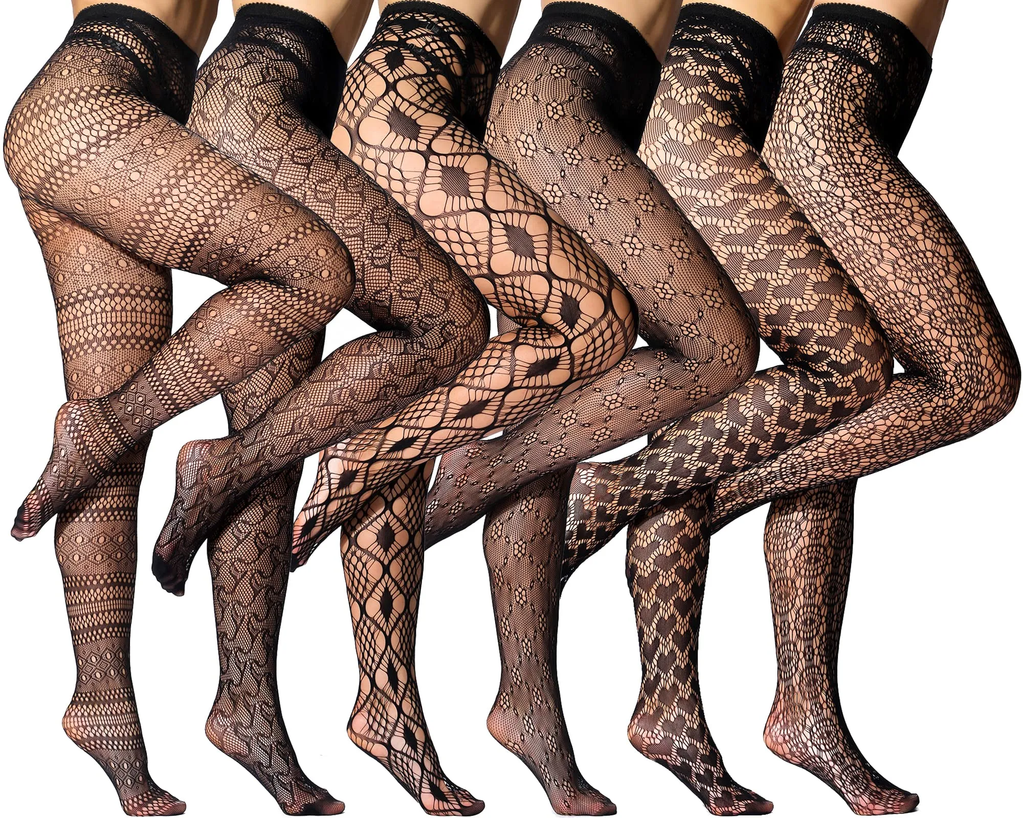 HONENNA Patterned Fishnets Tights Black Pantyhose Stockings for Women, 1-6 Pairs