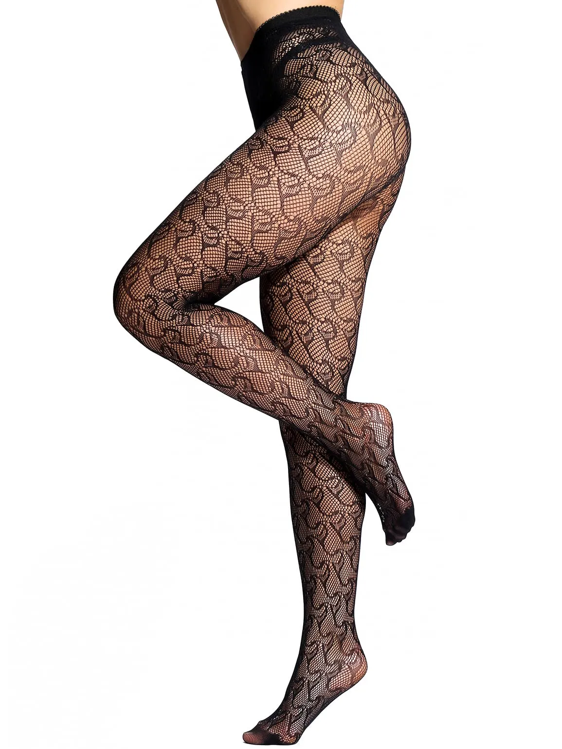 HONENNA Patterned Fishnets Tights Black Pantyhose Stockings for Women, 1-6 Pairs