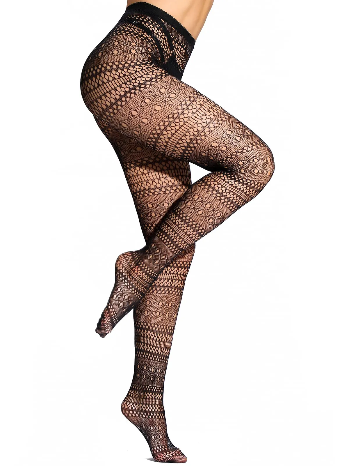 HONENNA Patterned Fishnets Tights Black Pantyhose Stockings for Women, 1-6 Pairs