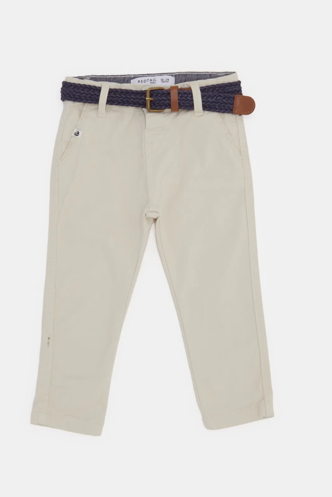 Infant Boys Beige Plain Dobby Belted Chino