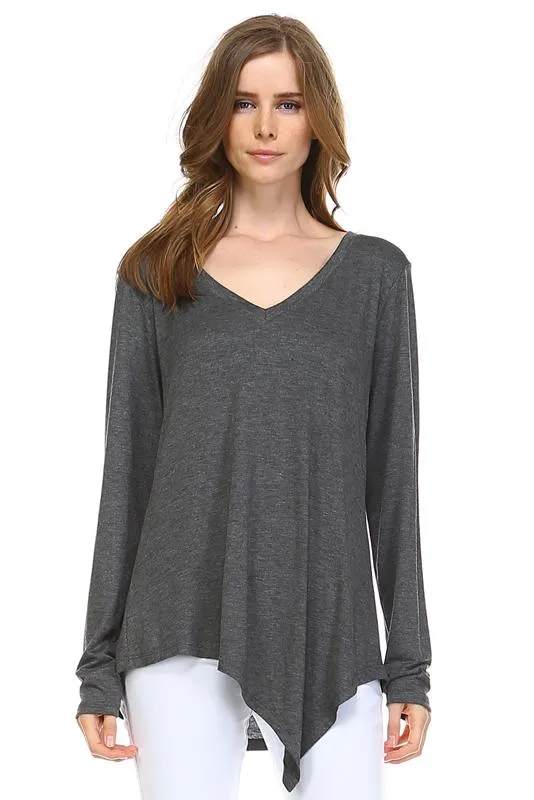 JOH Kelly L/S V-Neck Top Charcoal