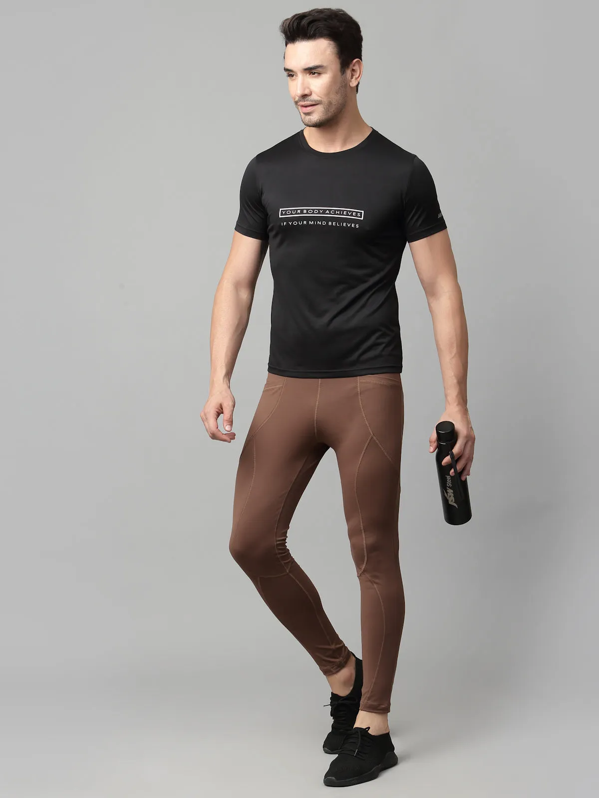 JUMP USA Men Brown Rapid Dry-Fit Antimicrobial Running Tights