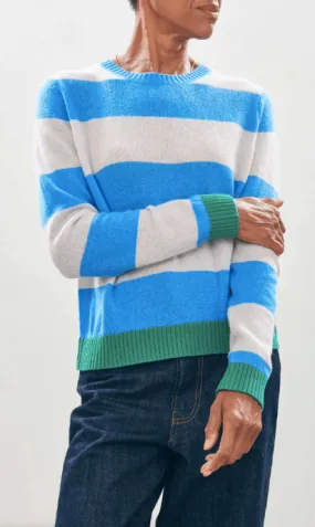 Jumper 1 2 3 4 Cashmere Contrast Stripe Crew in Sky, Fog and Green