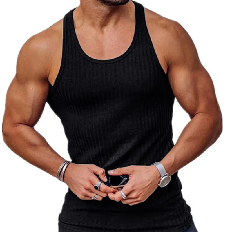 Knitted Vertical Stripe Athletic Fit Racerback Tank Top