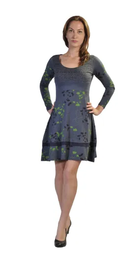 ladies-summer-long-sleeve-dress-with-leave-and-floral-pattern-print-and-embroidery-tdr918