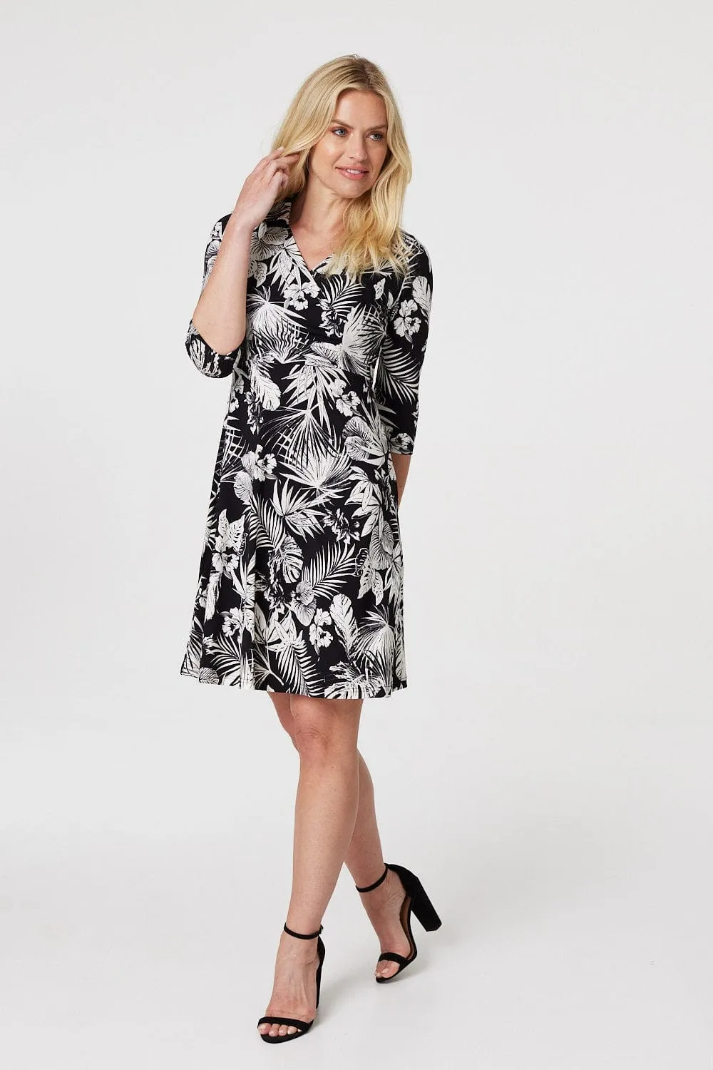 Leaf Print Wrap Front Shirt Dress