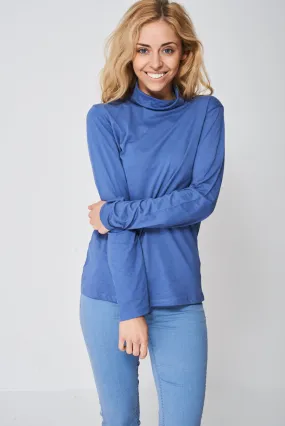 Lightweight Blue Polo Neck Top Ex-Branded