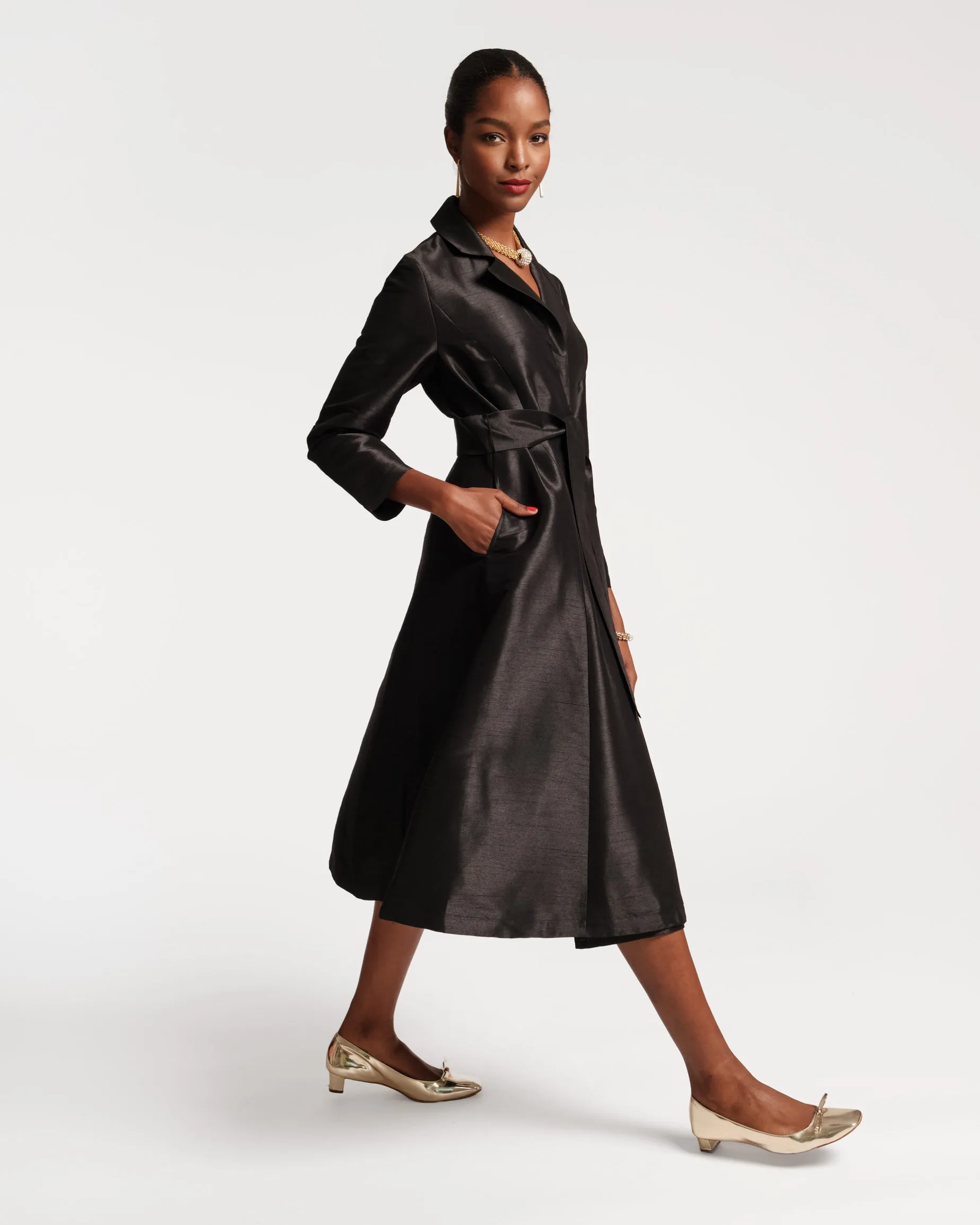 Lucille Dupioni Wrap Dress Black