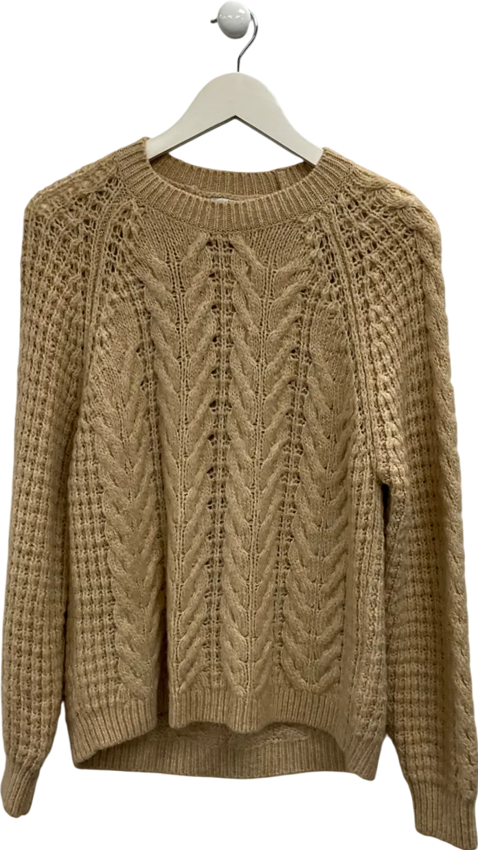 MANGO Beige Open Cable Knit Relaxed Jumper UK M