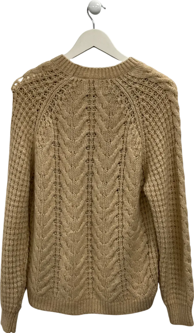 MANGO Beige Open Cable Knit Relaxed Jumper UK M