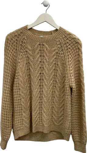 MANGO Beige Open Cable Knit Relaxed Jumper UK M