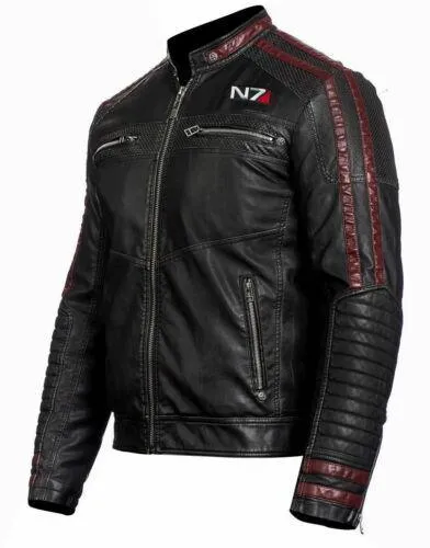 MASS EFFECT 3 - N7 COMMANDER SHEPARD STYLISH MOTORCYCLE LEATHER JACKET