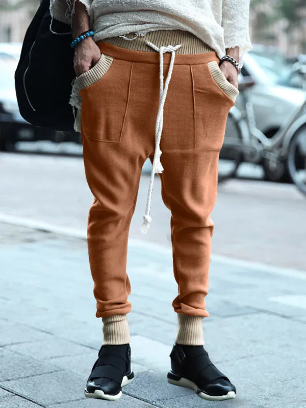 Men’s Knit Patched Jogger Pencil Pants - Casual Sweatpants