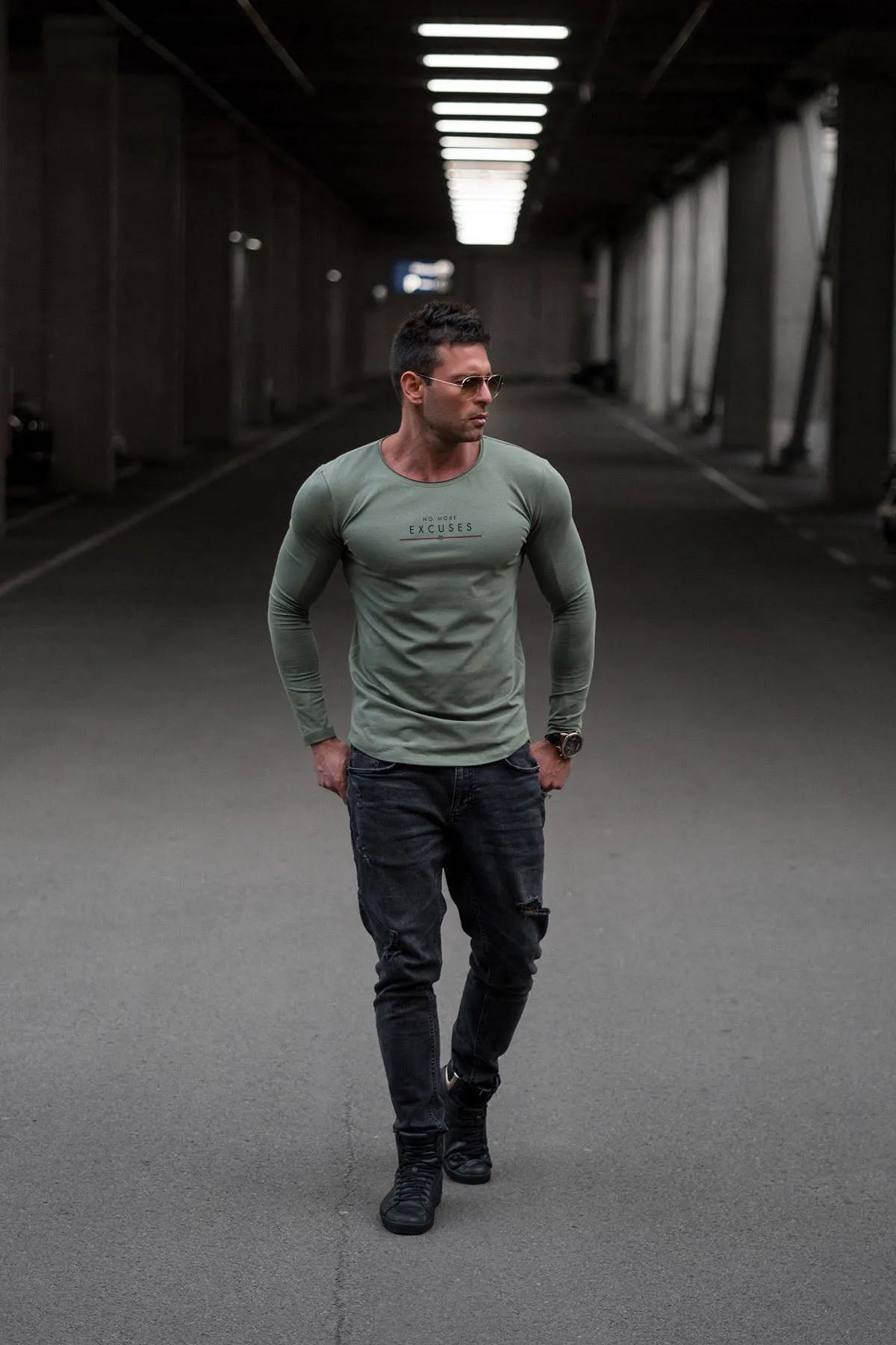 Mens Long Sleeve T-shirt "No More Excuses" MD994