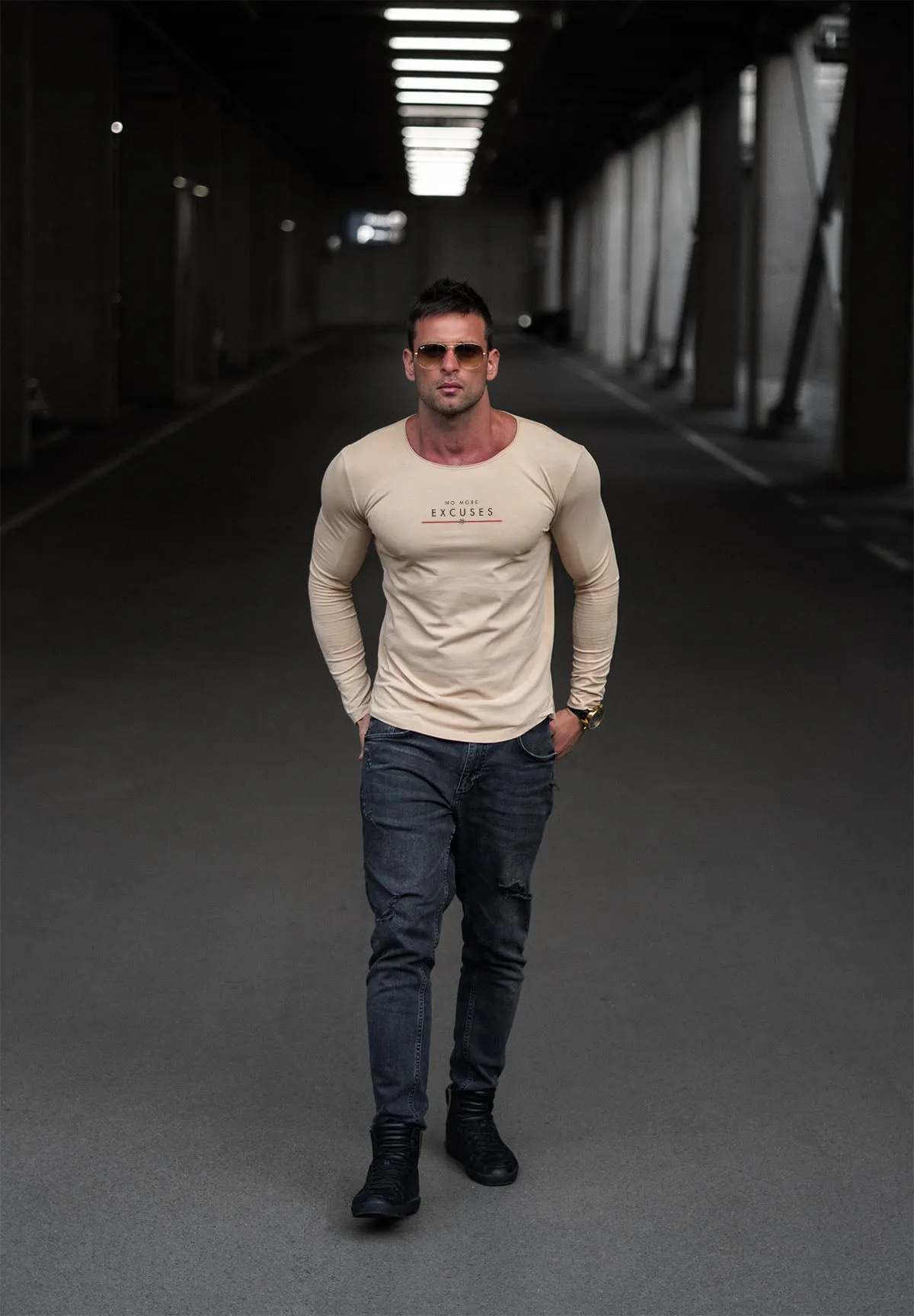 Mens Long Sleeve T-shirt "No More Excuses" MD994