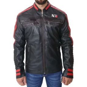 Men's N7 Mass 3 Commander Shepard Black Biker Leather Jacket