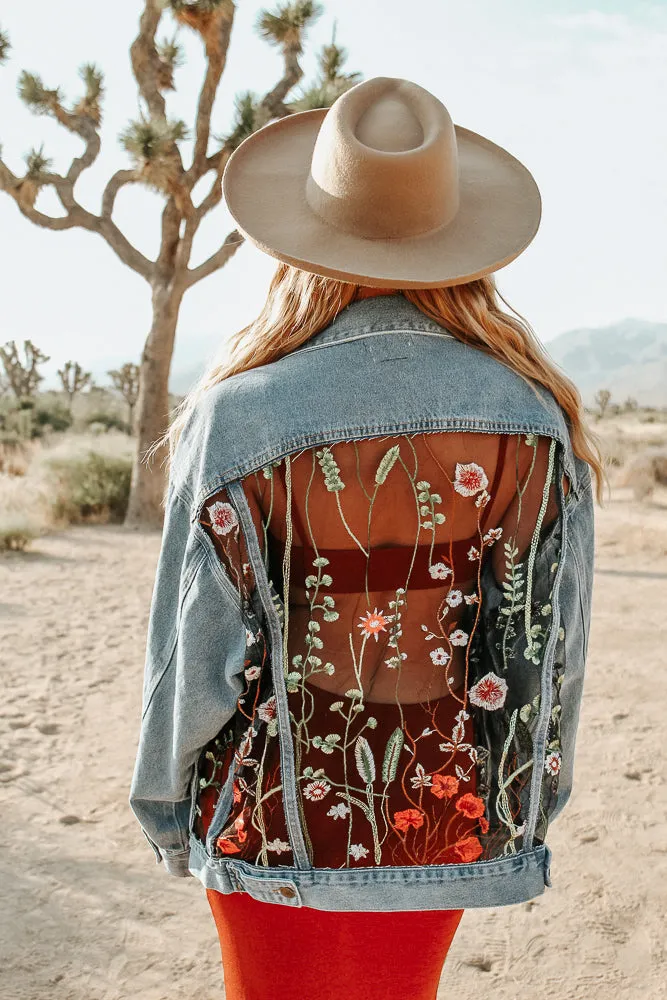 Mesh Embroidery Vintage Denim Jacket