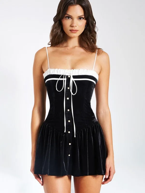 Miss. Circle Olya Black and White Velvet A Line Corset Dress