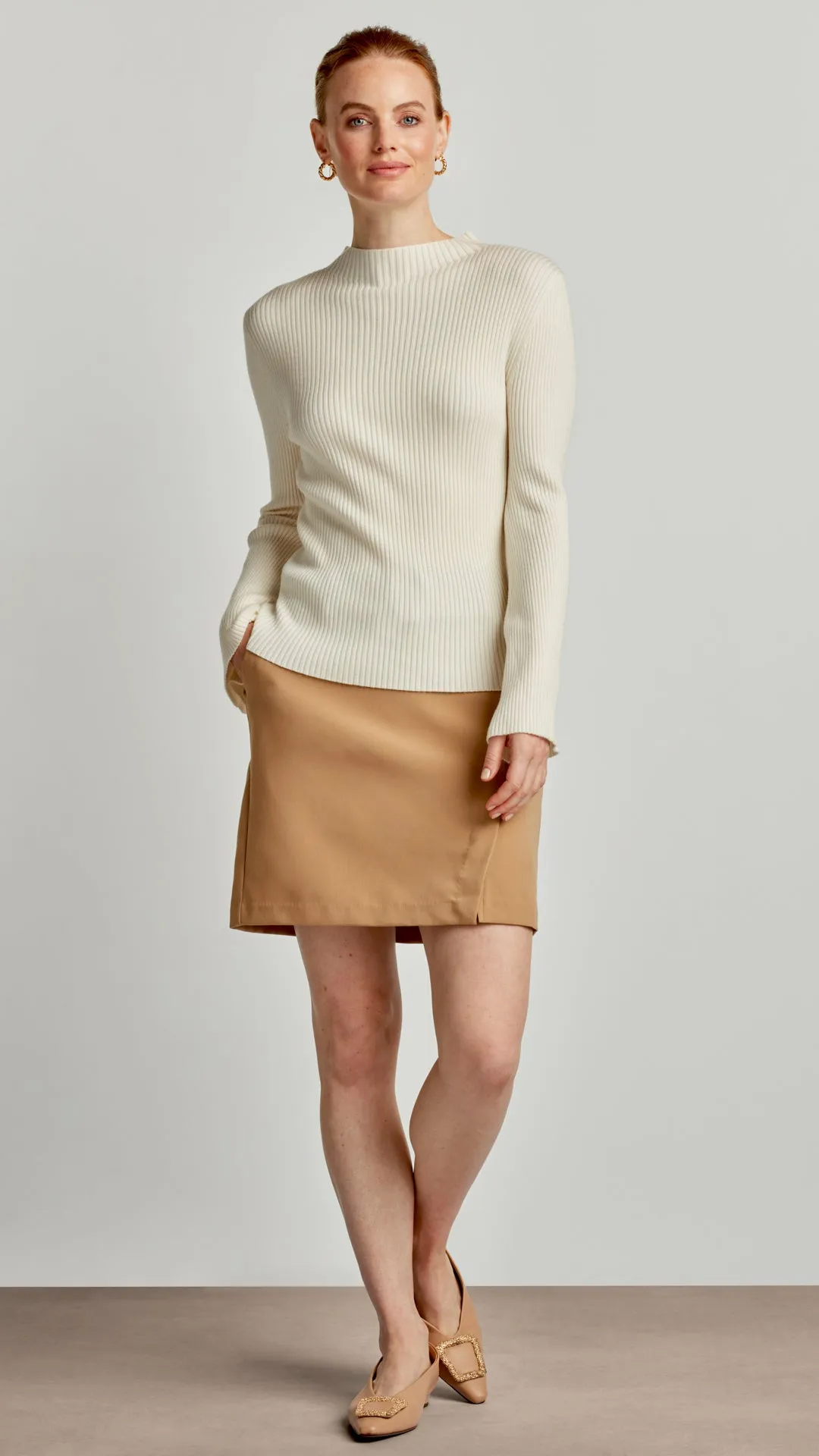 MOCK NECK FLUTTER SLEEVE SWEATER