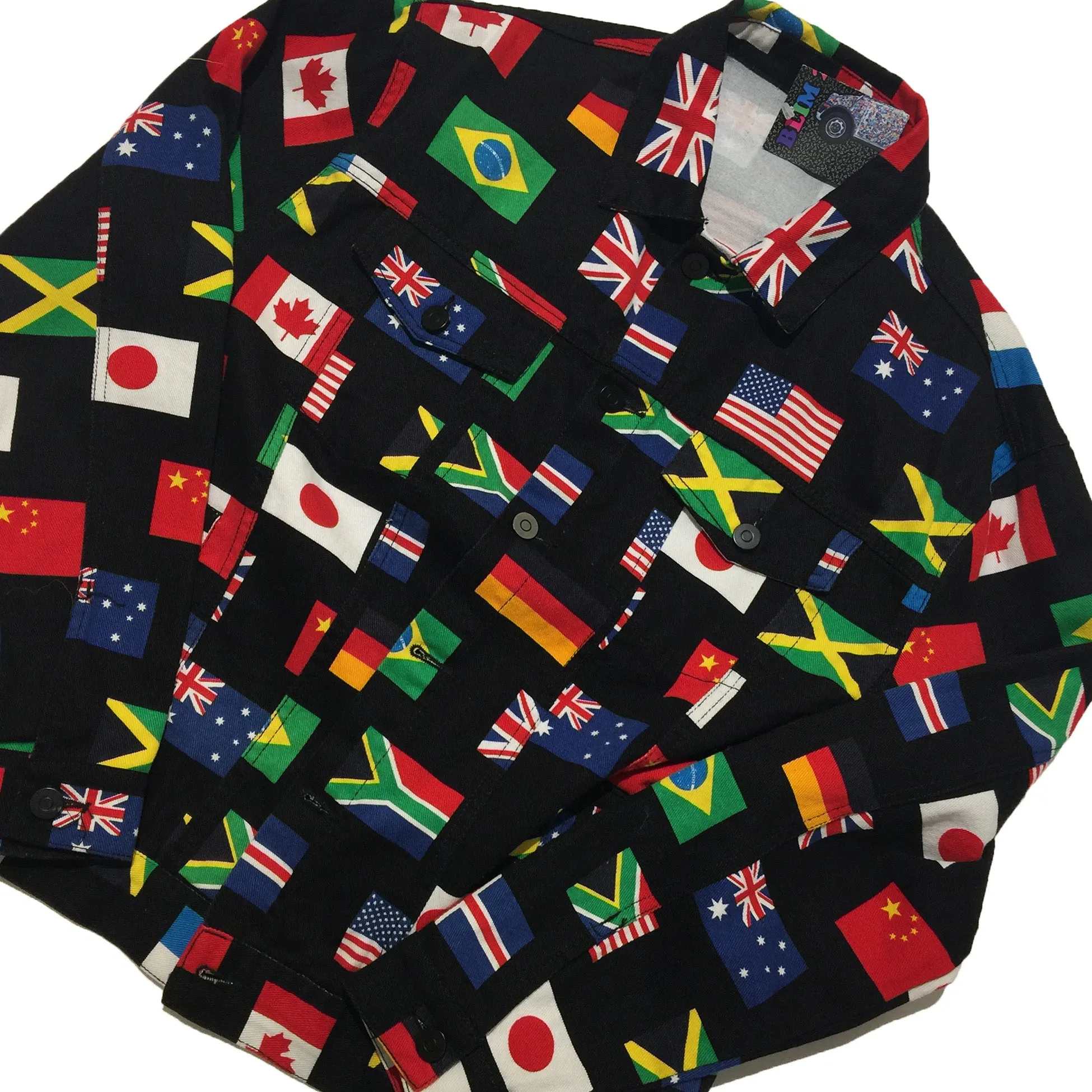 Multi Flag Black Denim Jacket