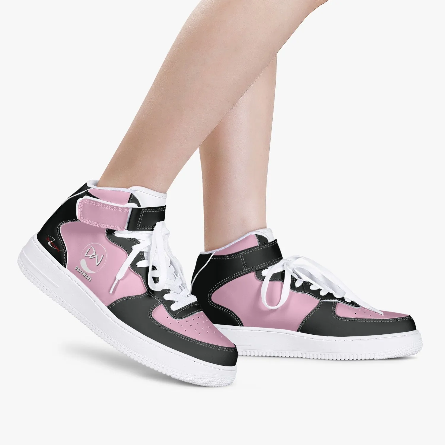 New High-Top Leather Sports Sneakers Pink and Black