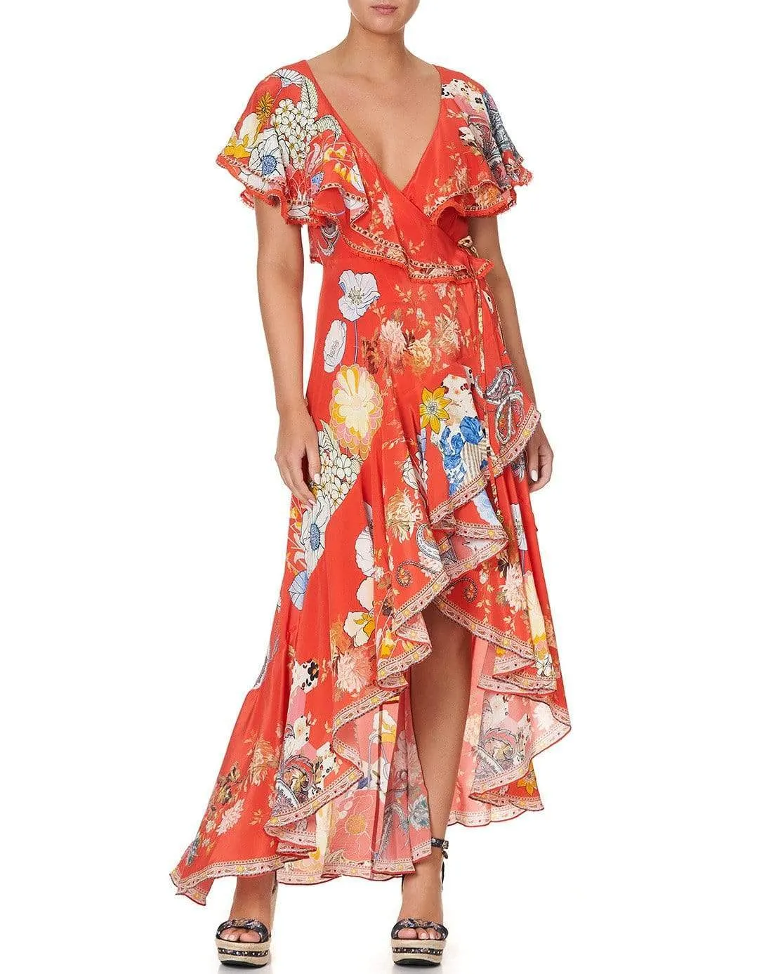 Paisley In Patches Frill Sleeve Long Dress