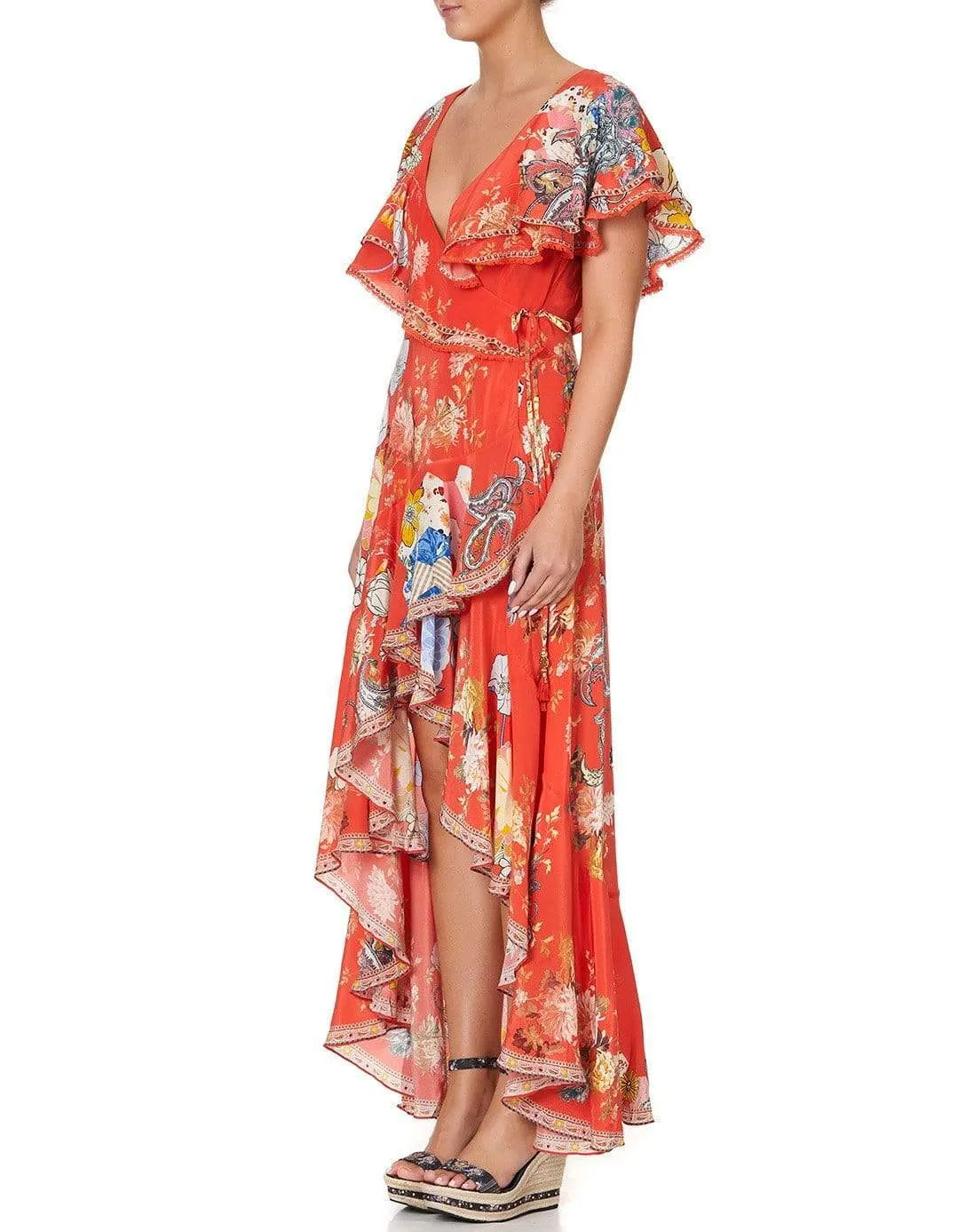 Paisley In Patches Frill Sleeve Long Dress