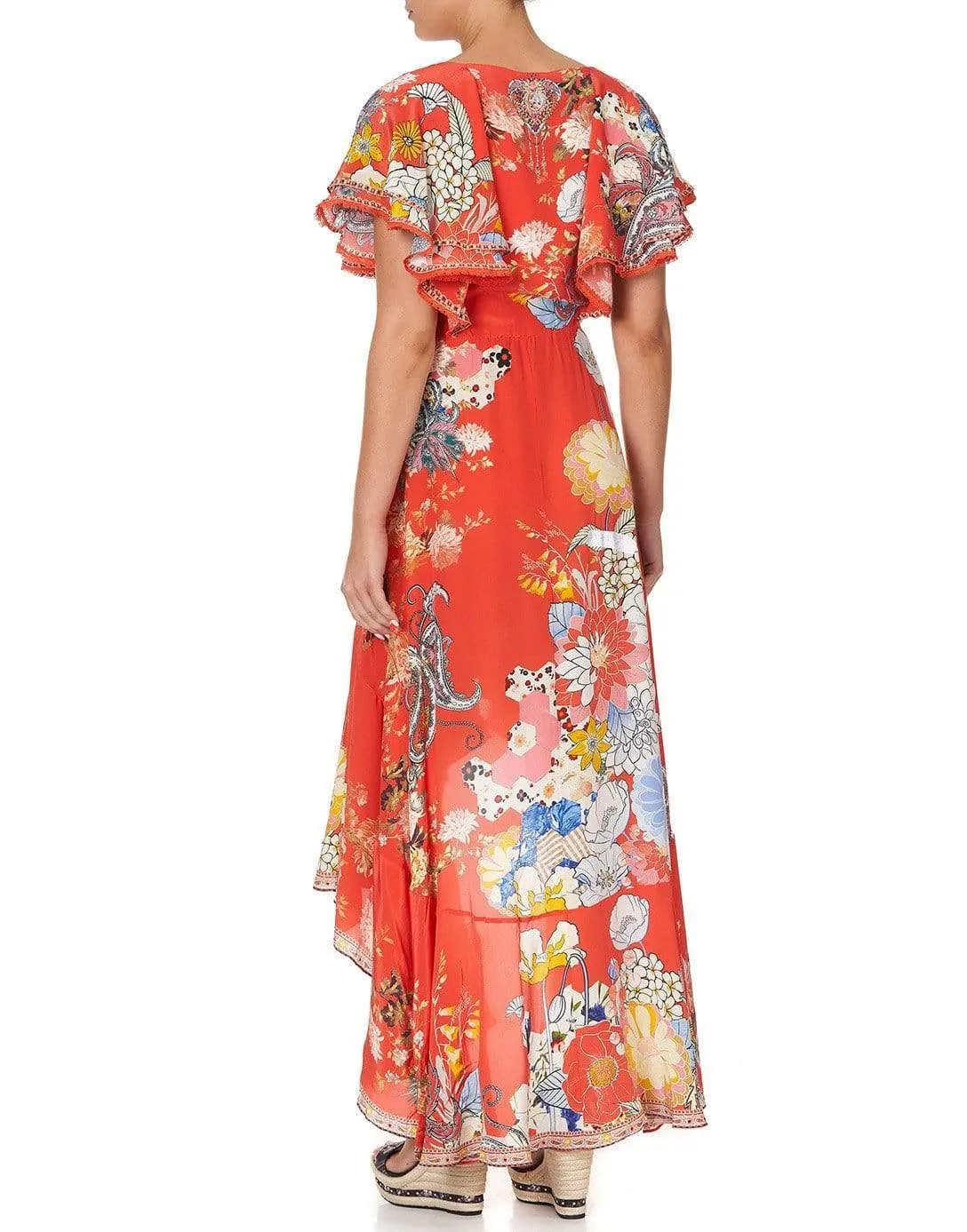 Paisley In Patches Frill Sleeve Long Dress