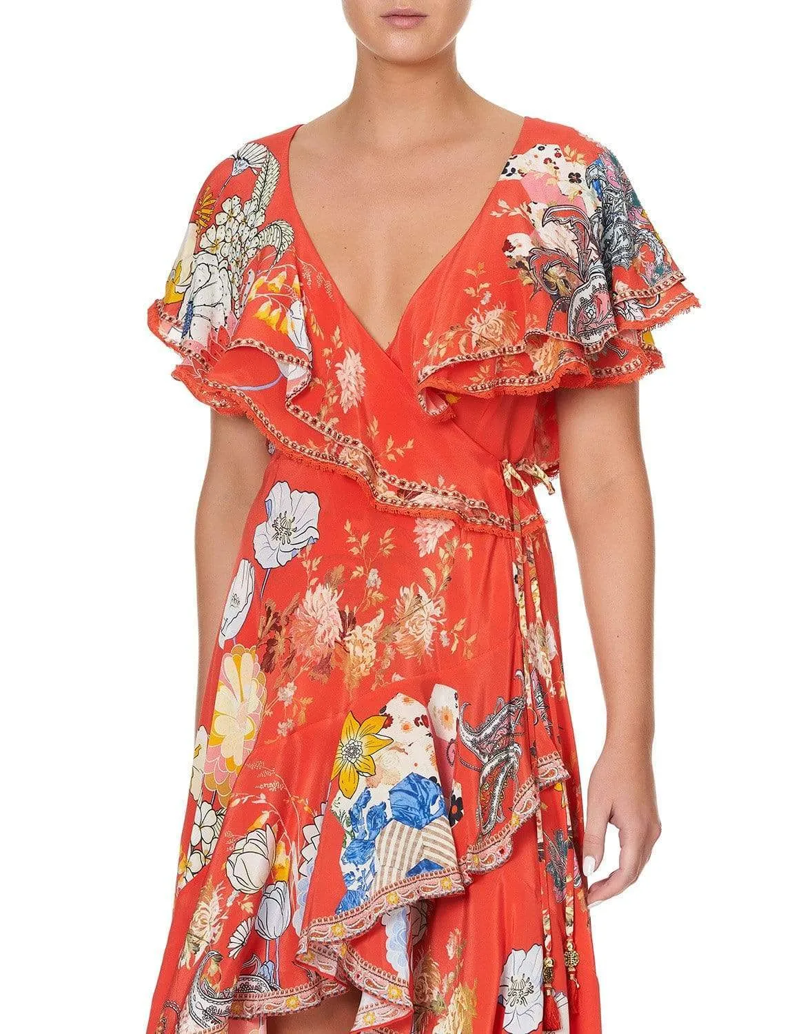 Paisley In Patches Frill Sleeve Long Dress