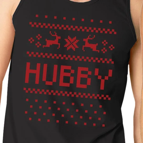 Pixel Nordic Hubby And Wifey Matching Couple Black Tank Tops