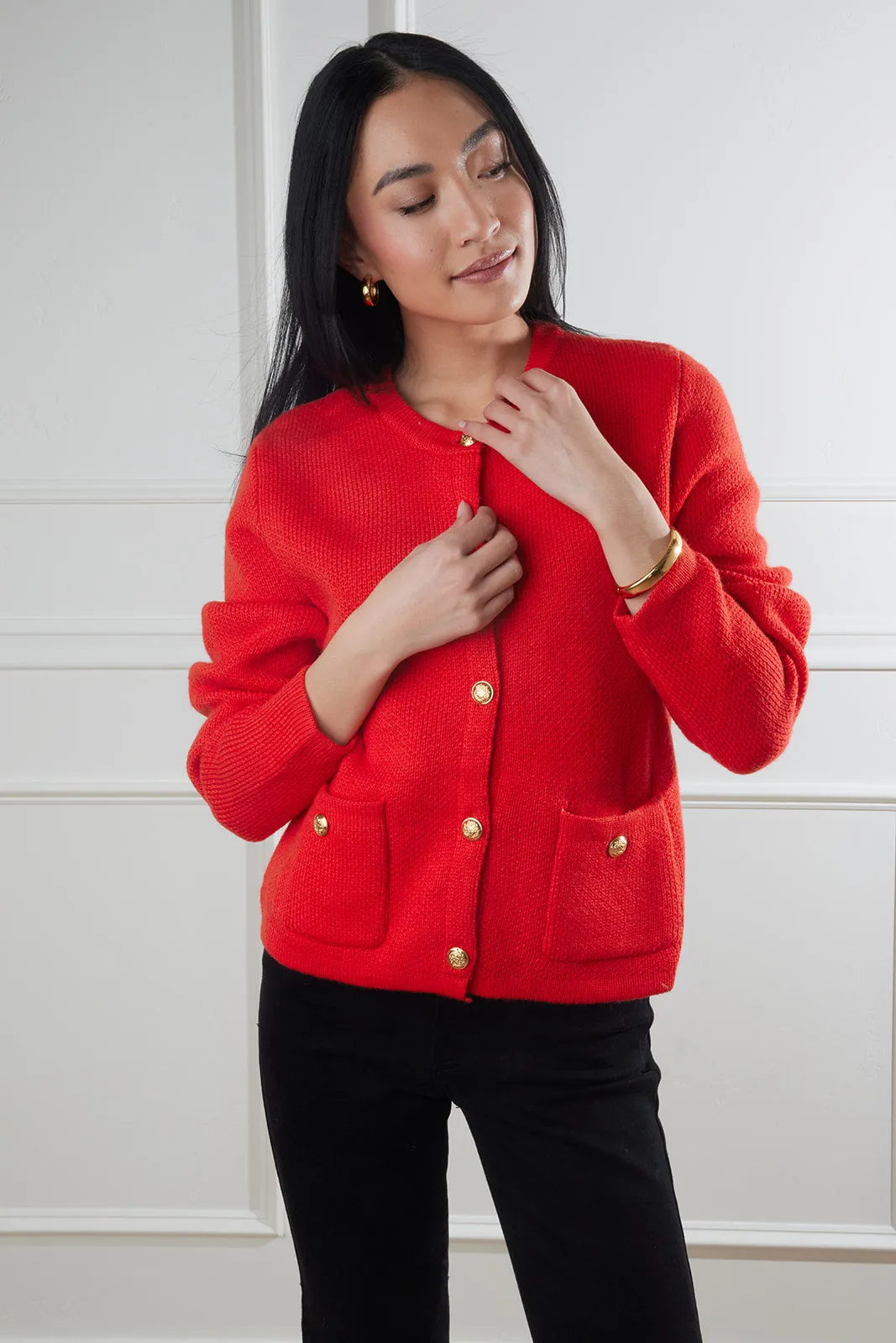 Rachel Button Up Knit Cardigan in Red