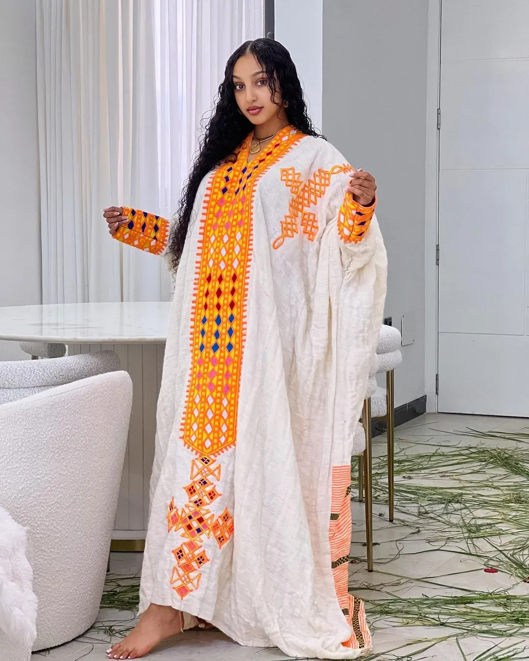 Radiant Orange and Pink Habesha Kemis Fetil Habesha Dress Cultural Ethiopian Dress