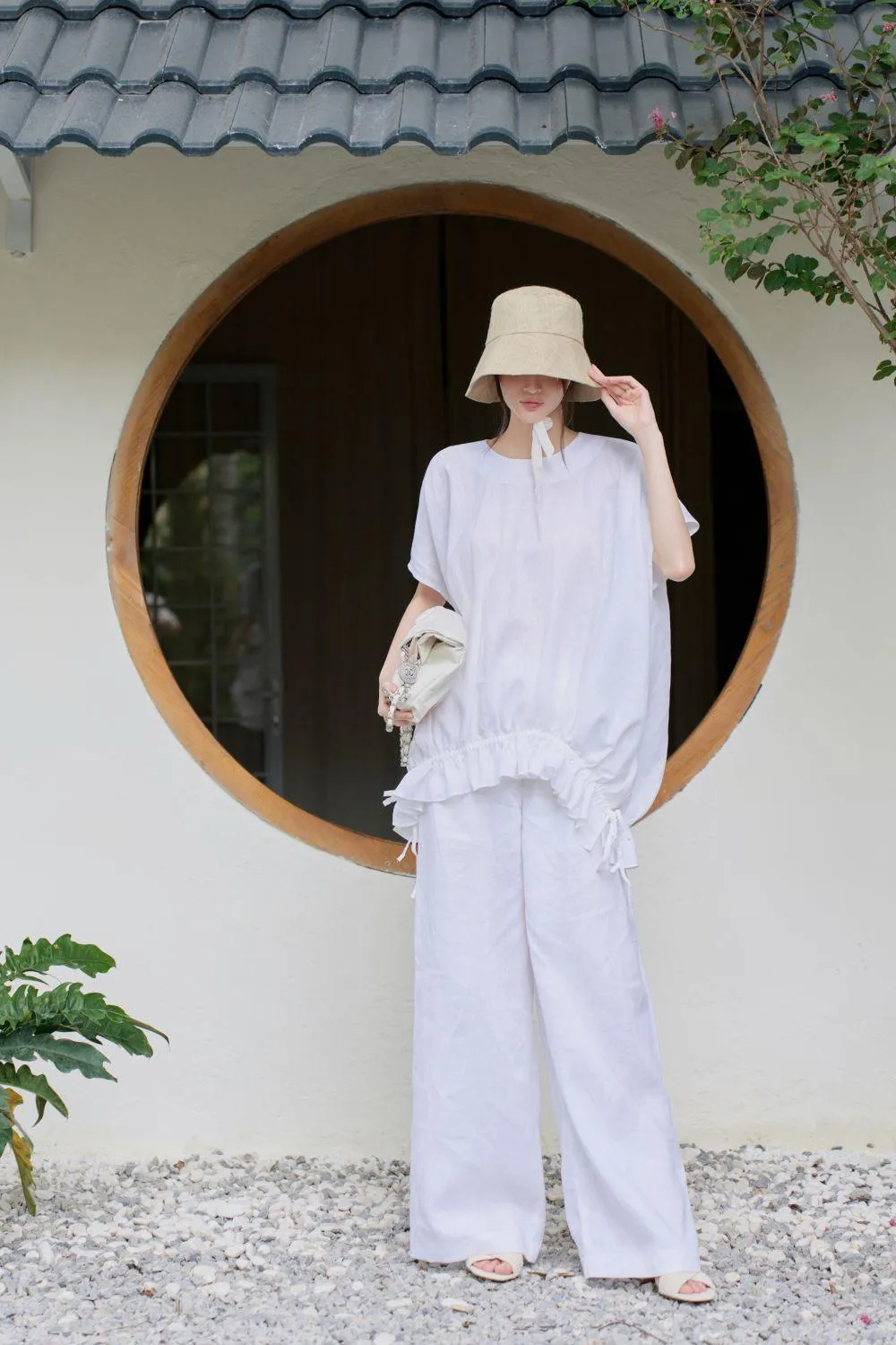 Rina Straight Wide Leg Linen Floor Length Pants