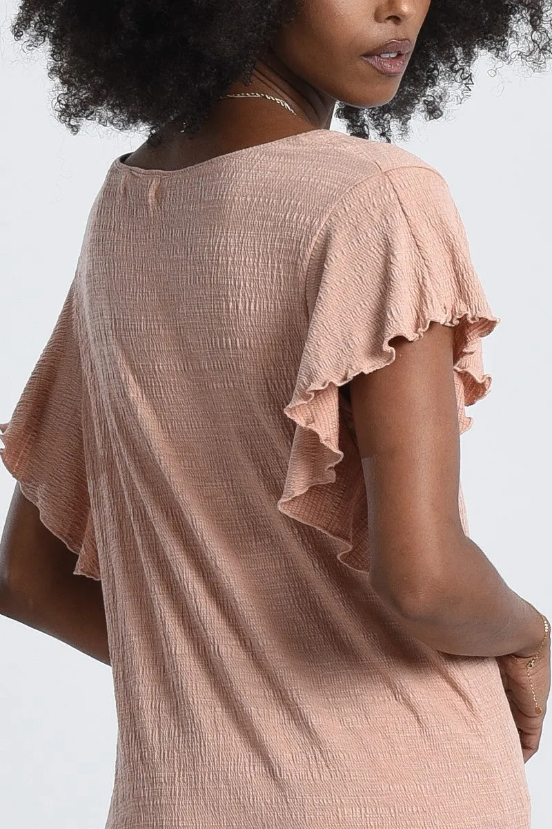 Ruffled Sleeve Top - Peach