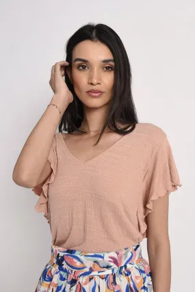 Ruffled Sleeve Top - Peach