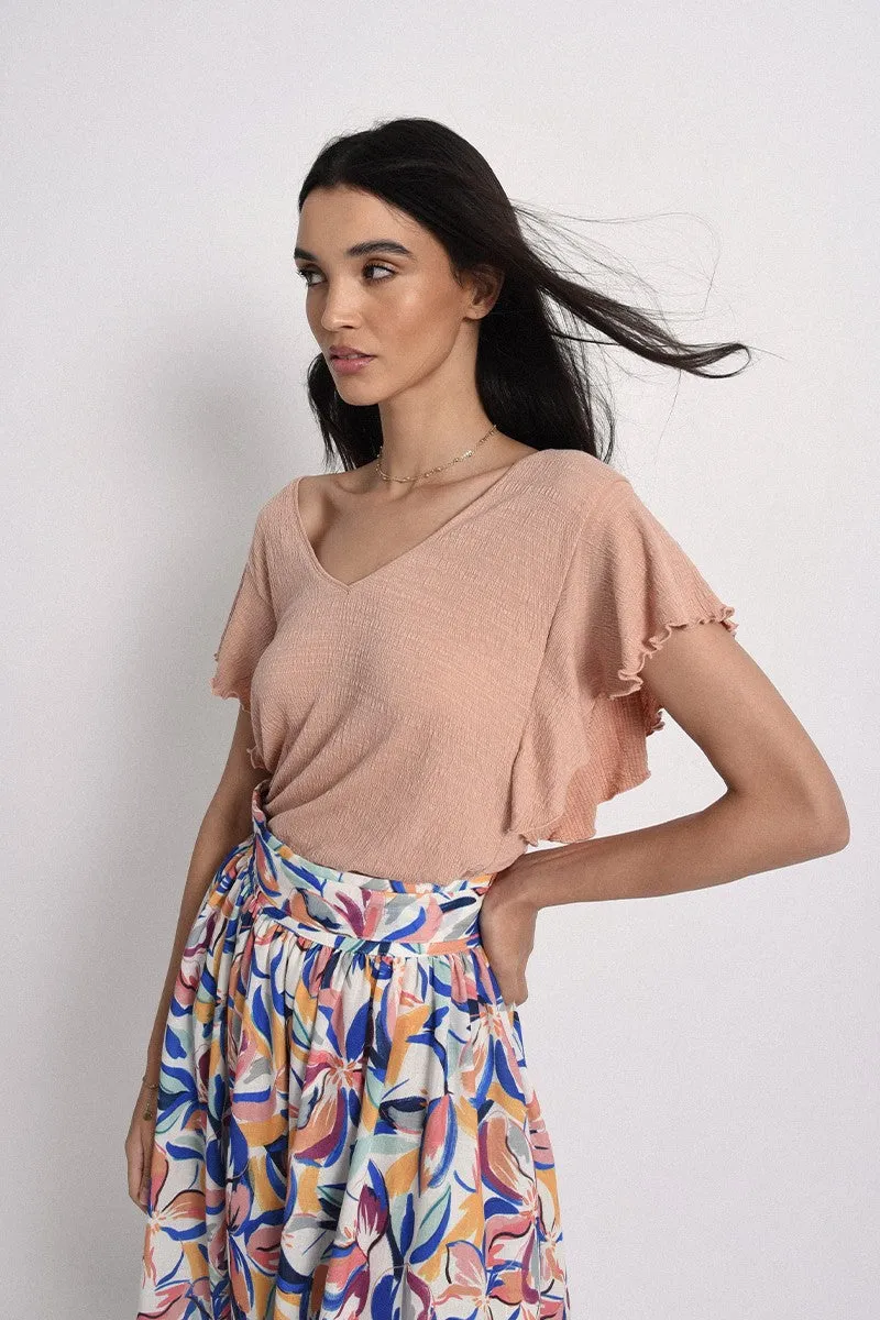 Ruffled Sleeve Top - Peach