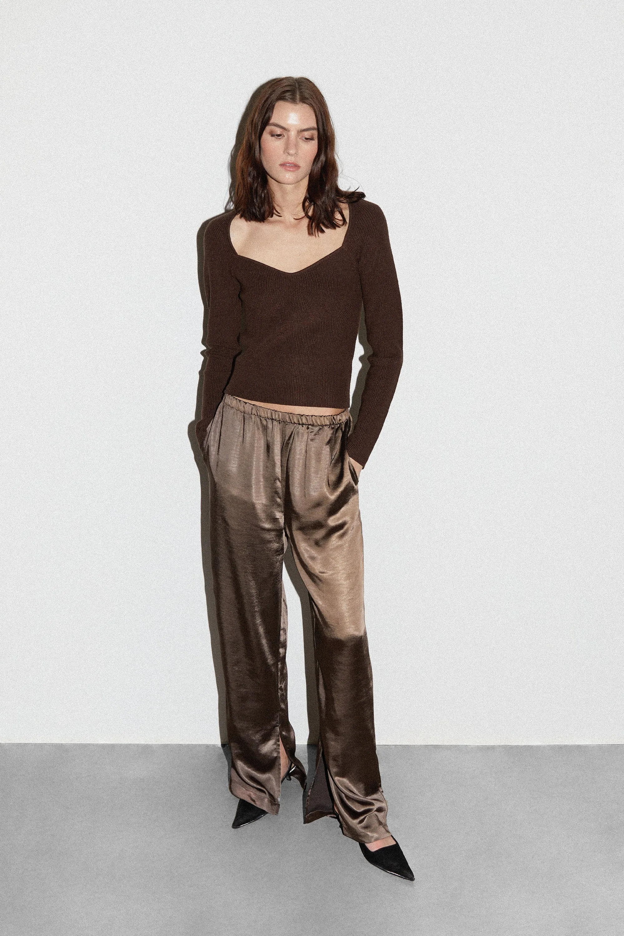 SATIN PANTS WITH FRONT SLITS