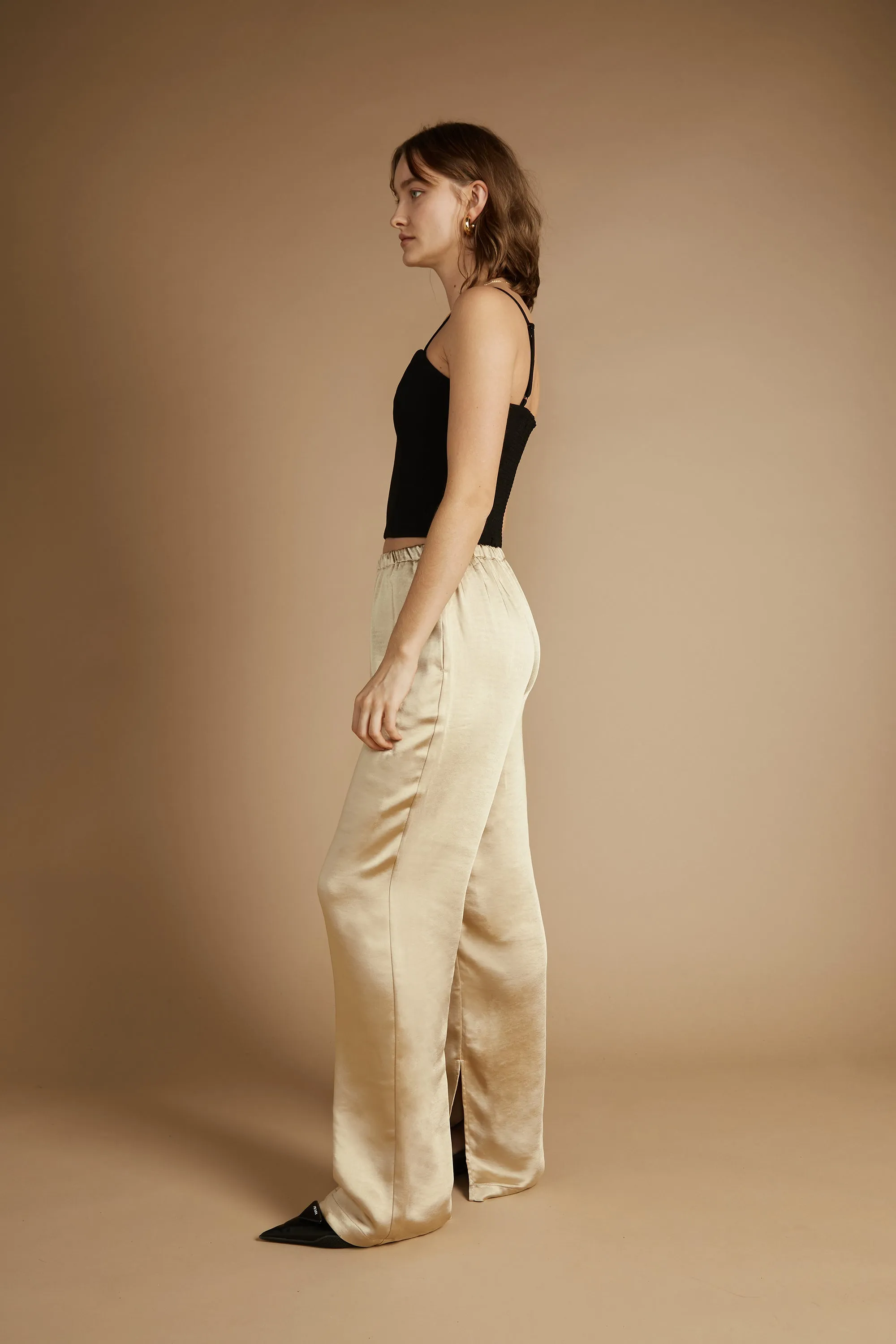 SATIN PANTS WITH FRONT SLITS