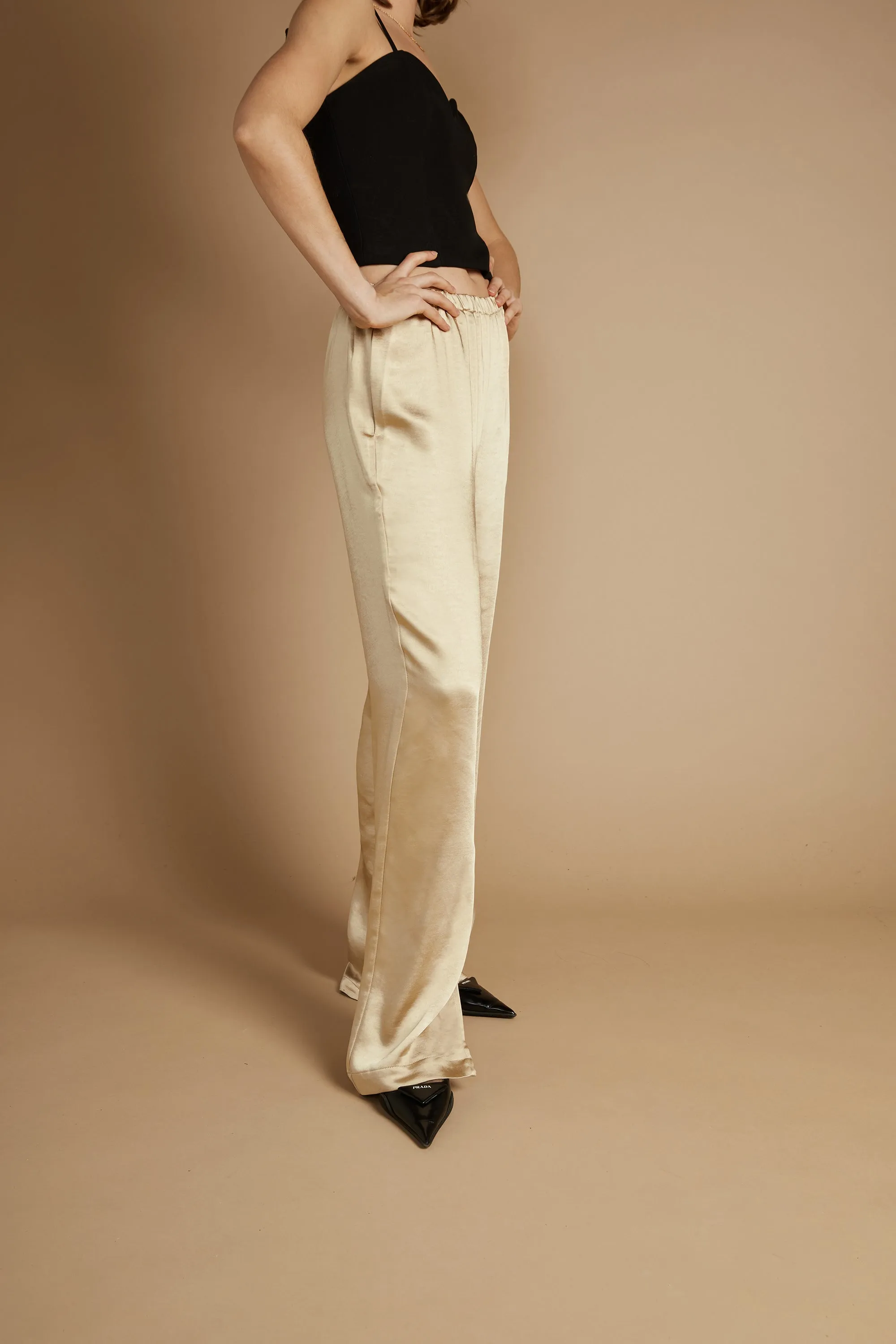 SATIN PANTS WITH FRONT SLITS