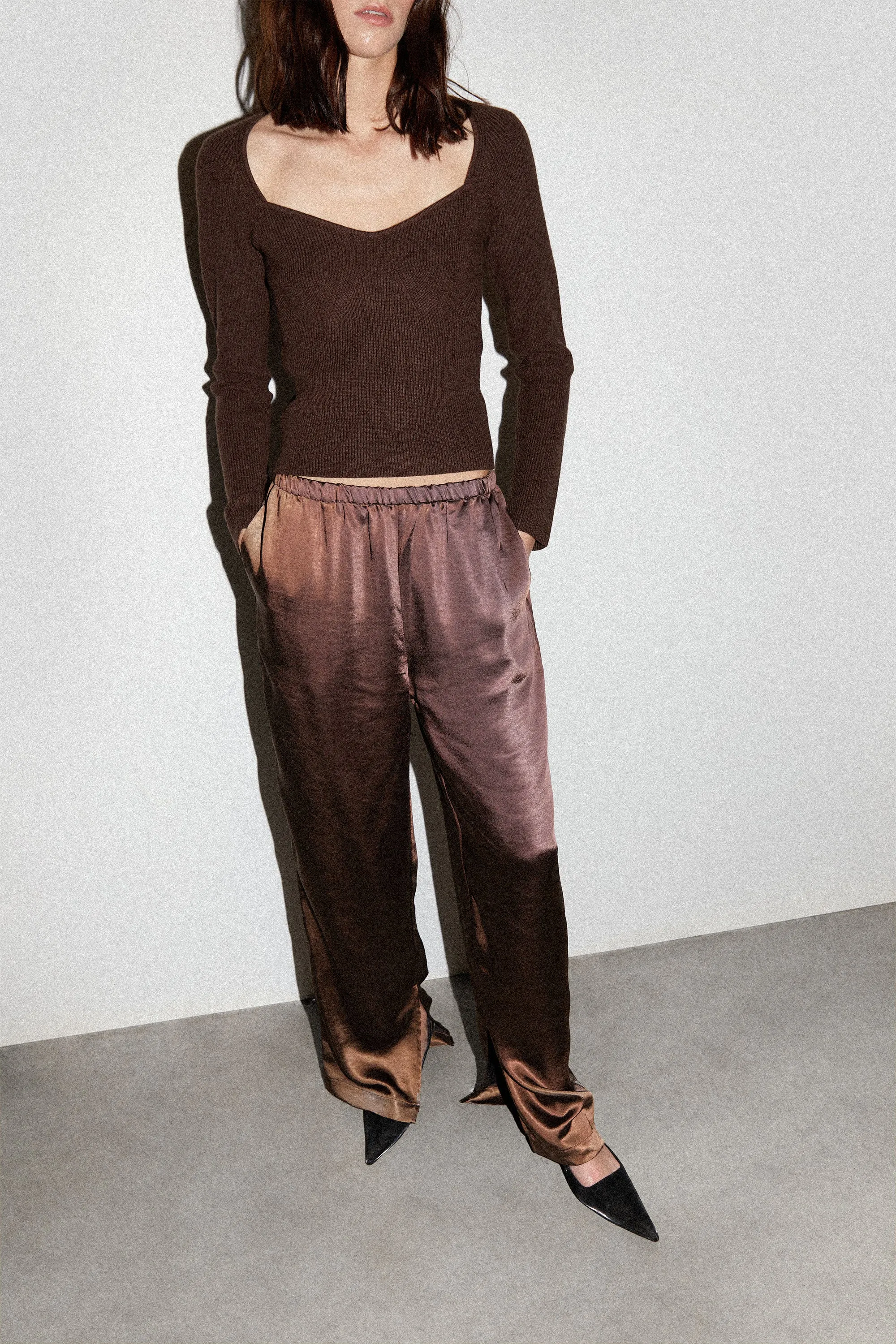 SATIN PANTS WITH FRONT SLITS