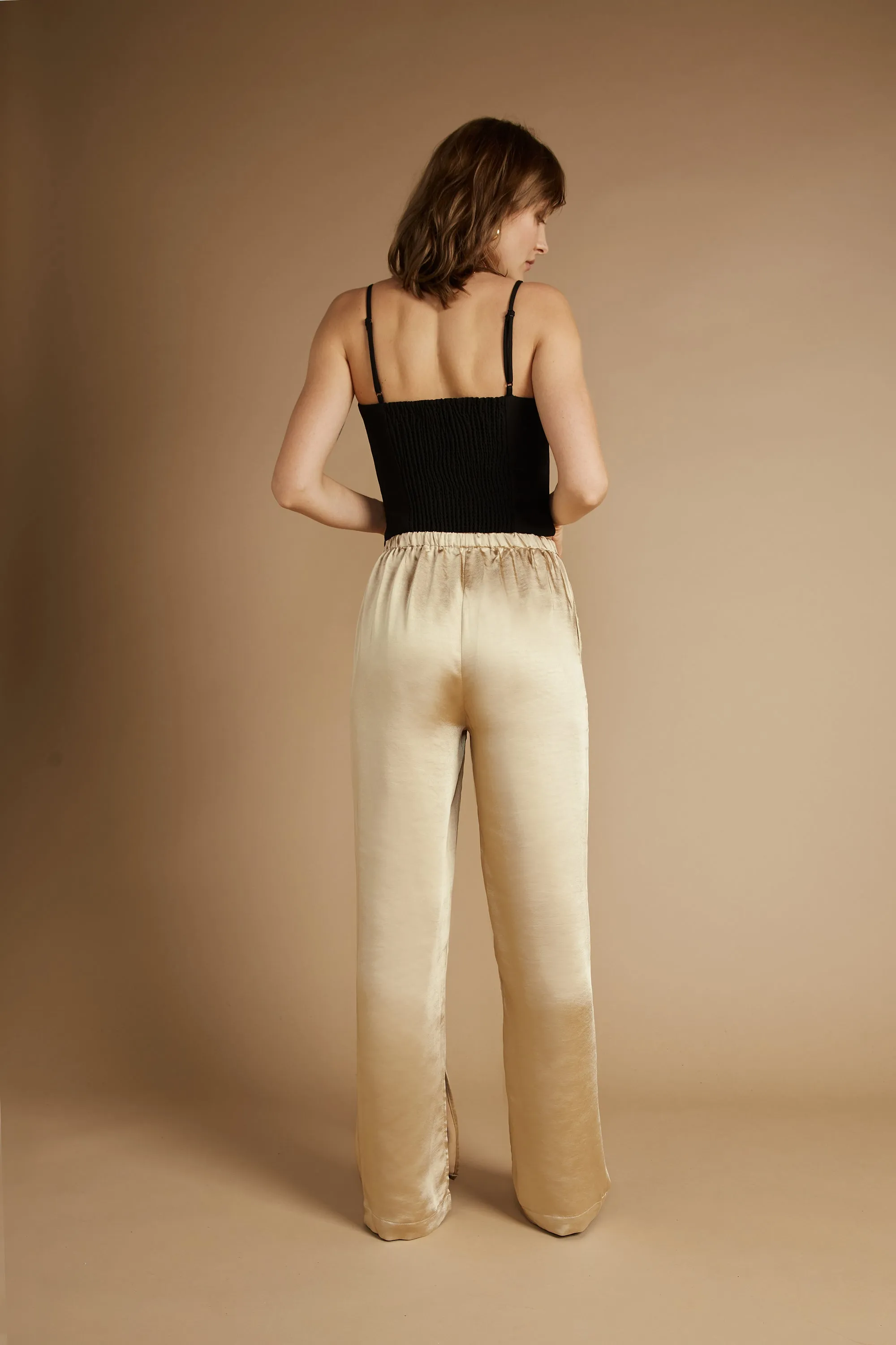 SATIN PANTS WITH FRONT SLITS