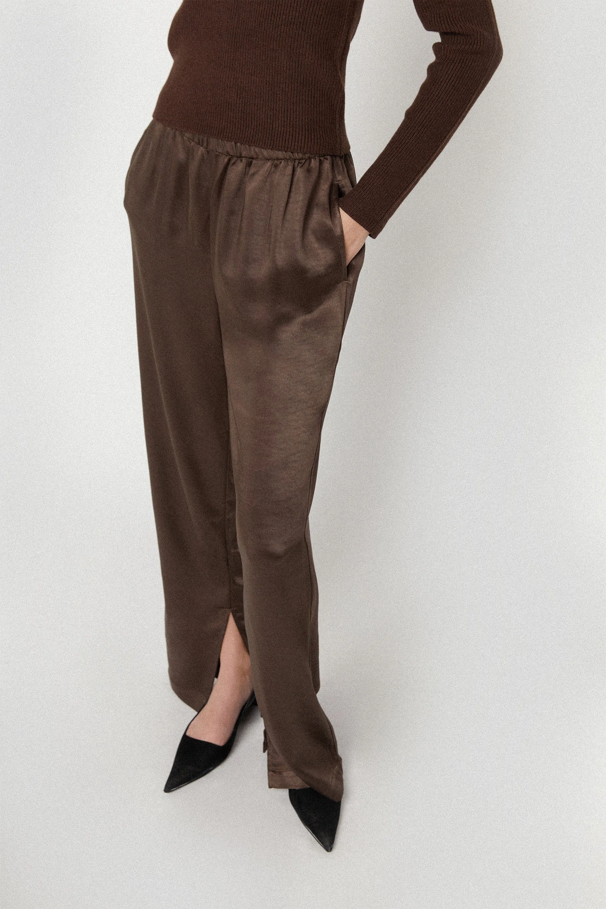 SATIN PANTS WITH FRONT SLITS