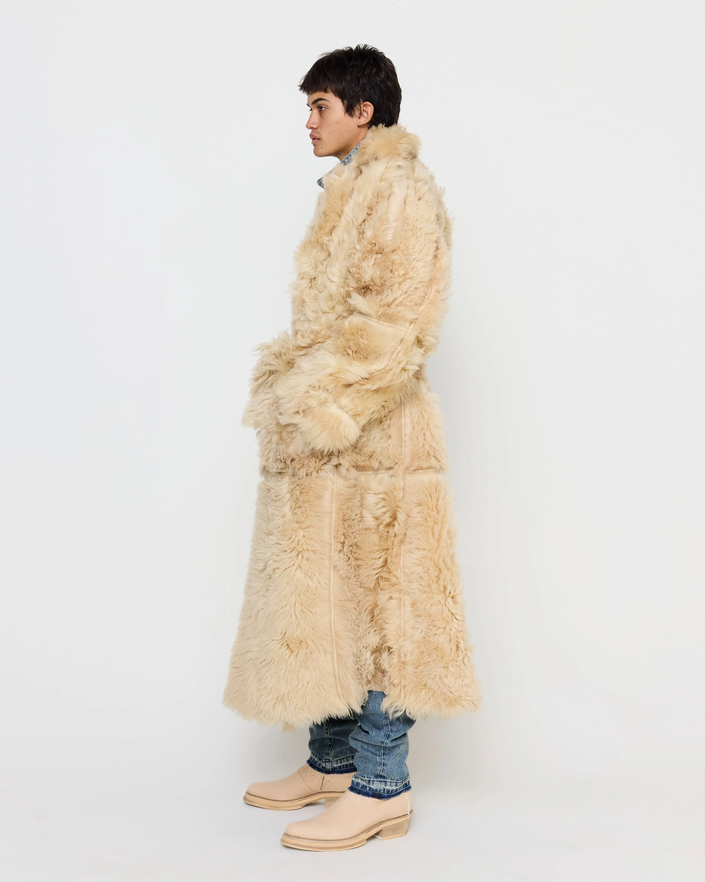 Shearling Long Hair Johan Trench in Sand